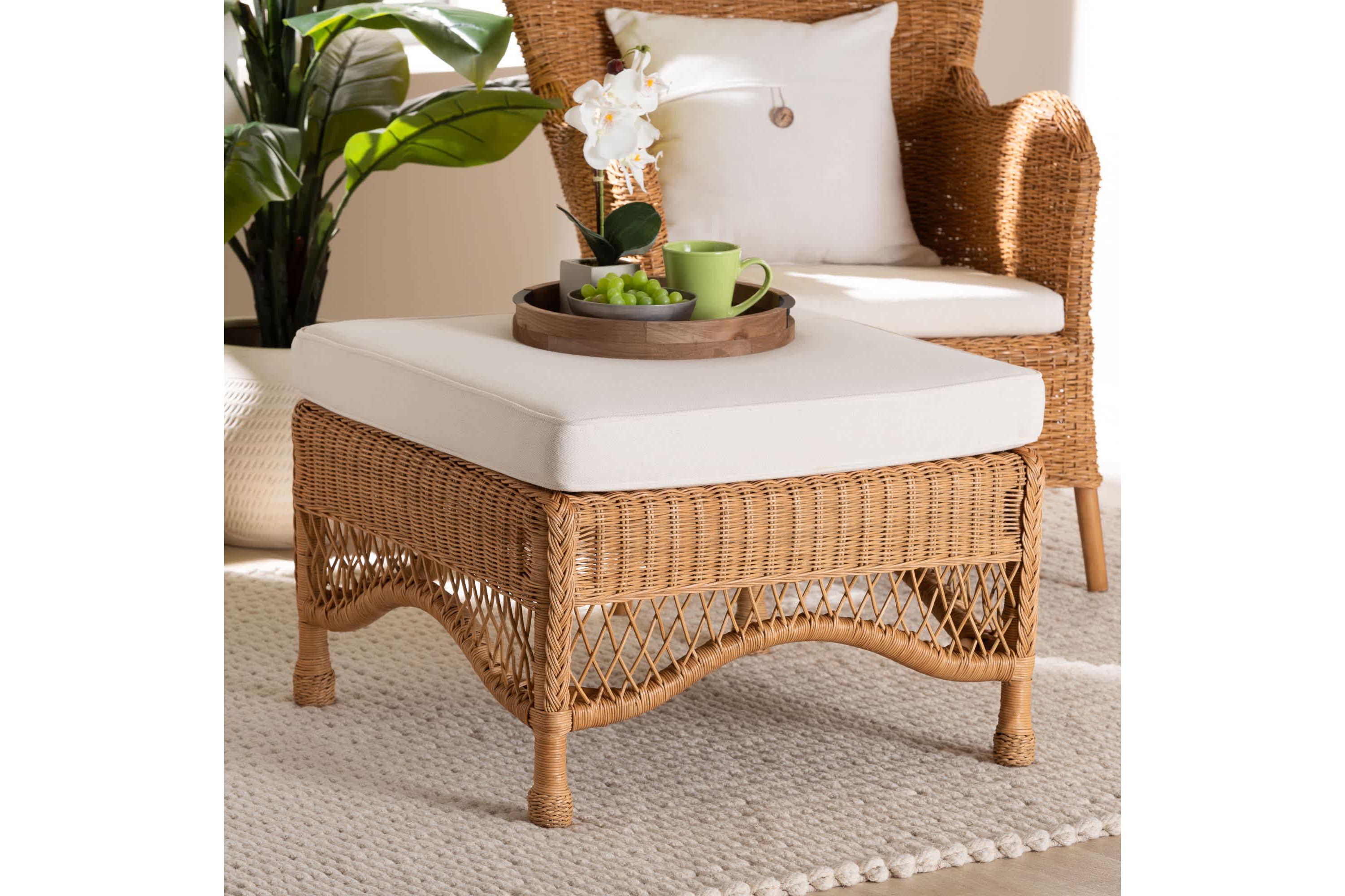Brooklyn Light Honey Braided Rattan Ottoman Stool