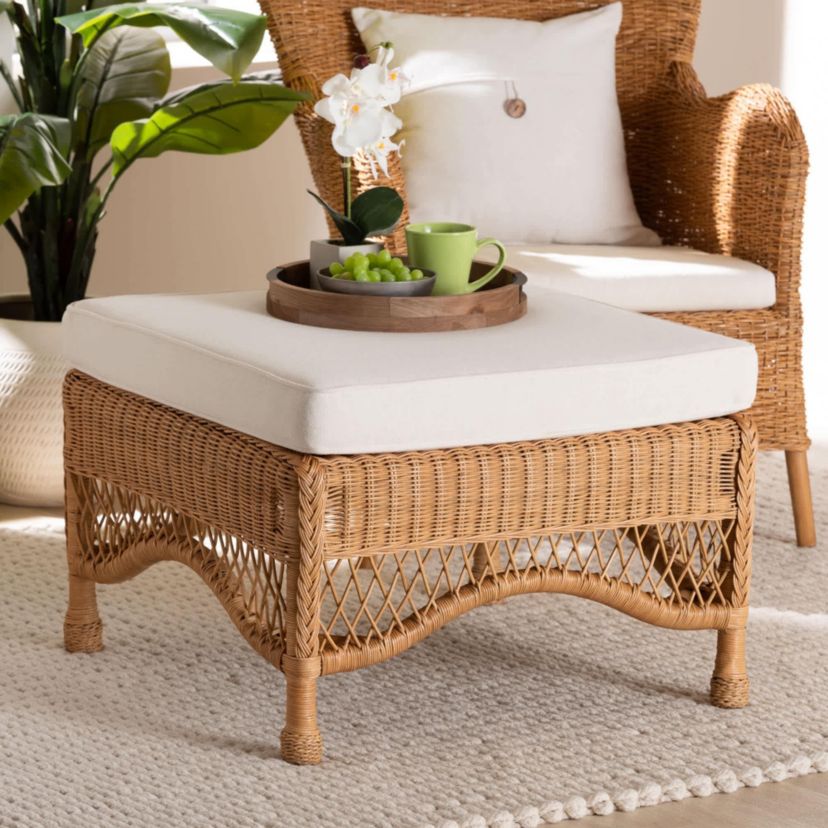 Brooklyn Light Honey Braided Rattan Ottoman Stool