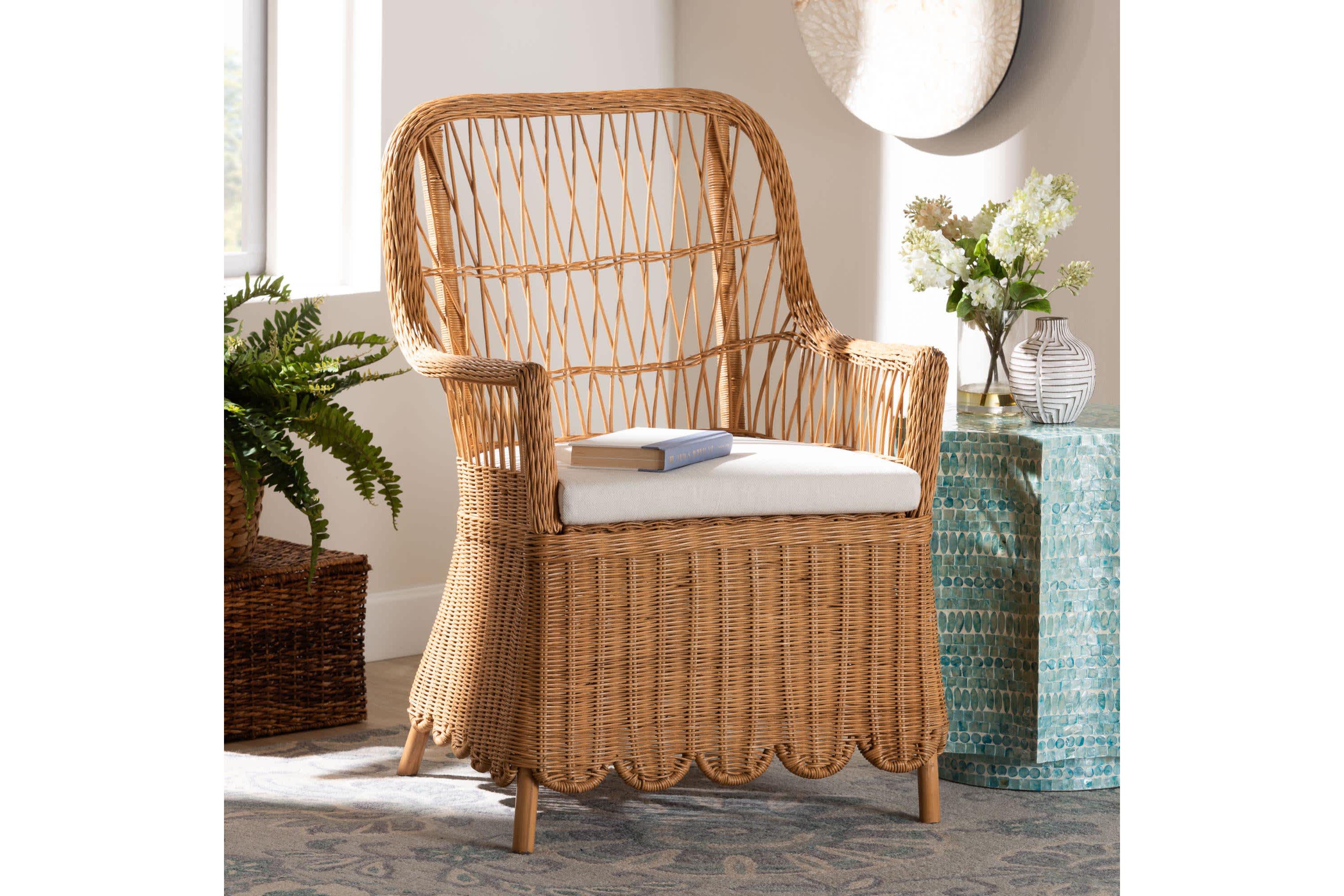 Teresa Light Honey Scalloped Rattan Arm Chair