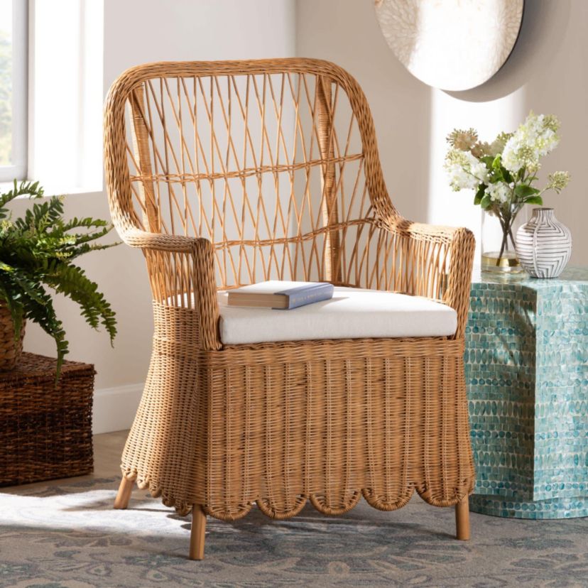 Teresa Light Honey Scalloped Rattan Arm Chair