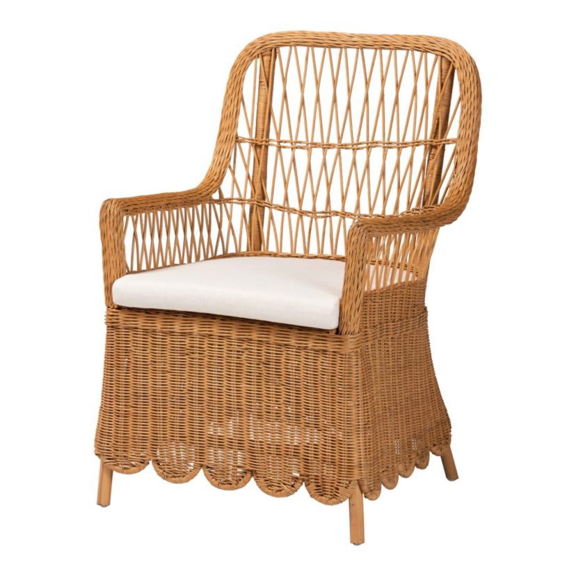 Teresa Light Honey Scalloped Rattan Arm Chair
