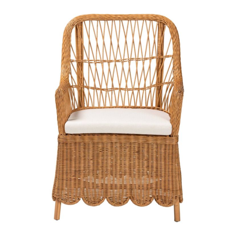 Teresa Light Honey Scalloped Rattan Arm Chair