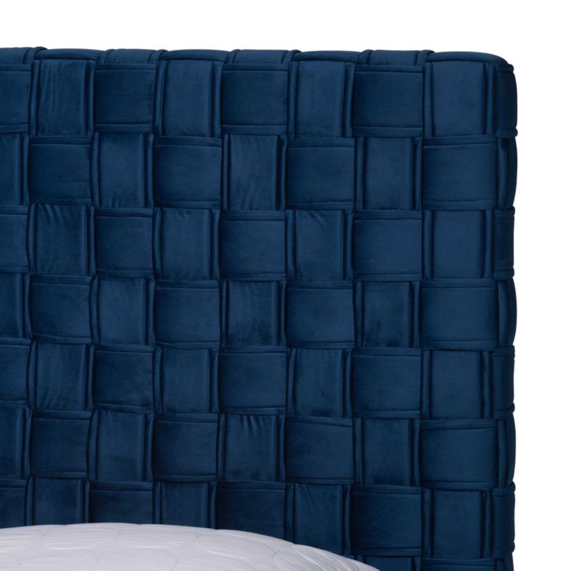 Emlyn Navy Blue Velvet Fabric Queen Panel Bed