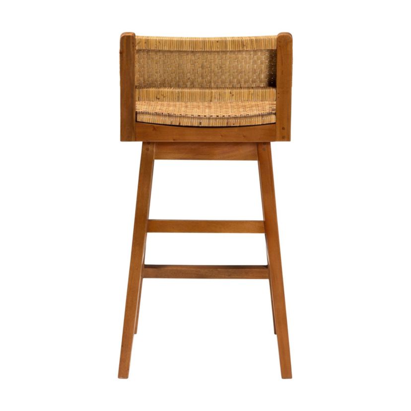 Asgart Natural Rattan and Mahogany Wood Bar Stool