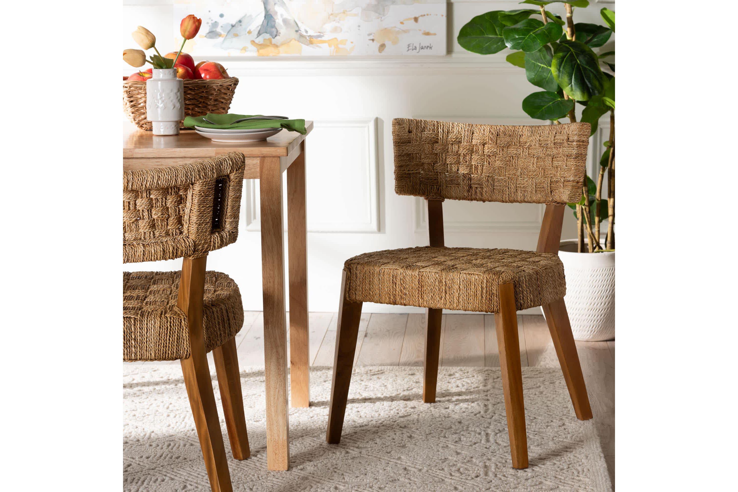 Sabit Seagrass and Mahogany Wood Dining Chair