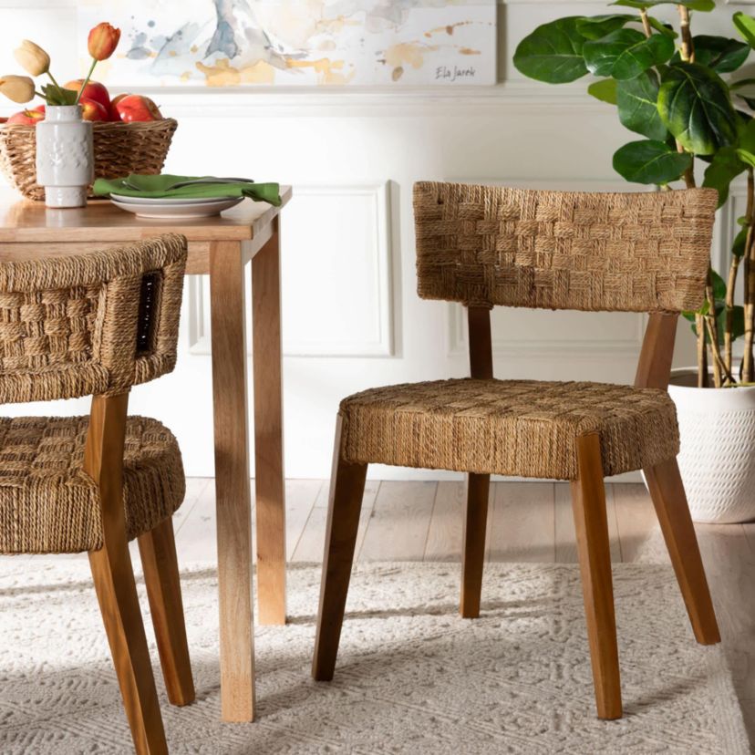Sabit Seagrass and Mahogany Wood Dining Chair