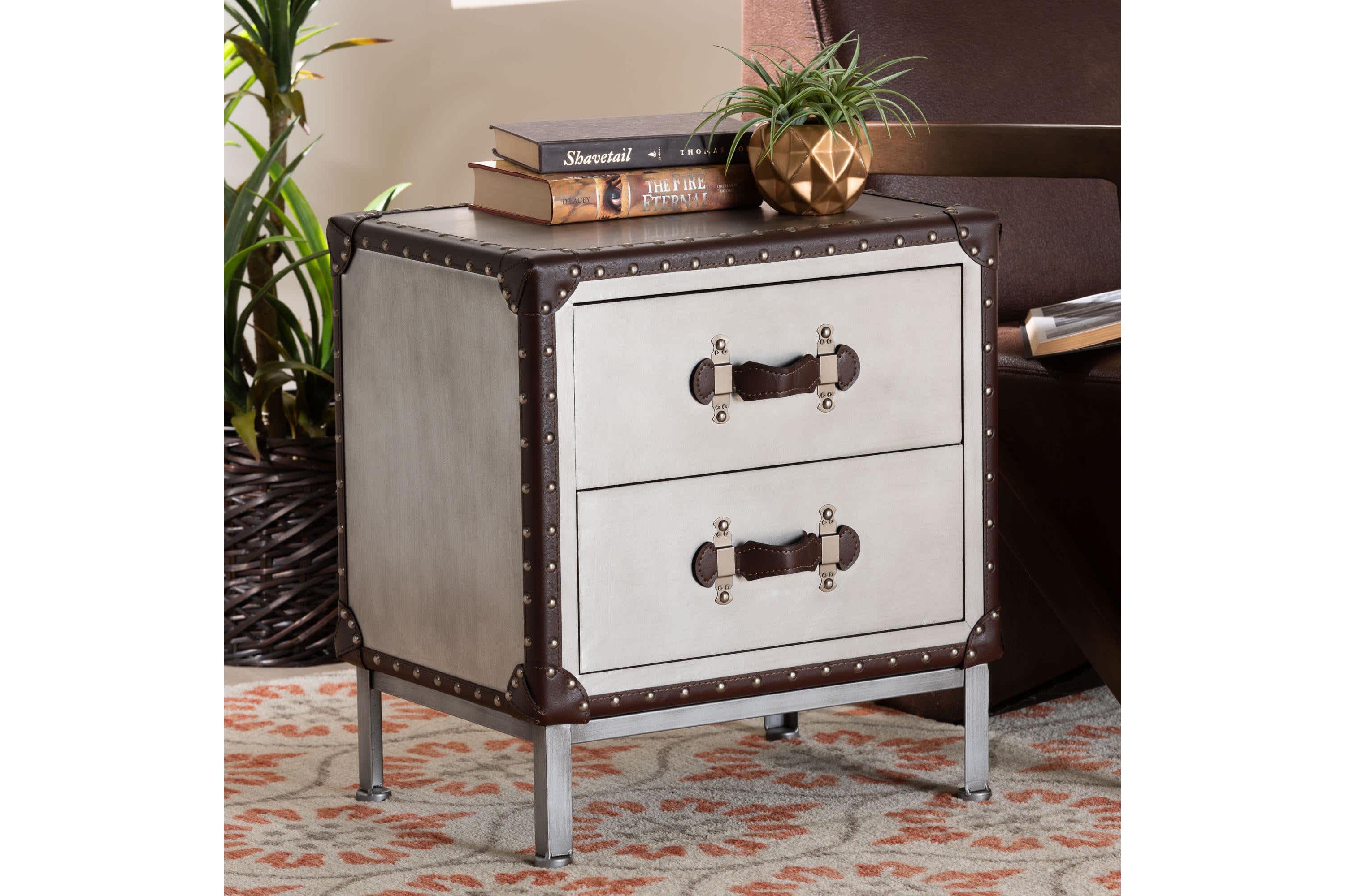Jacey Silver Metal 2-Drawer End Table