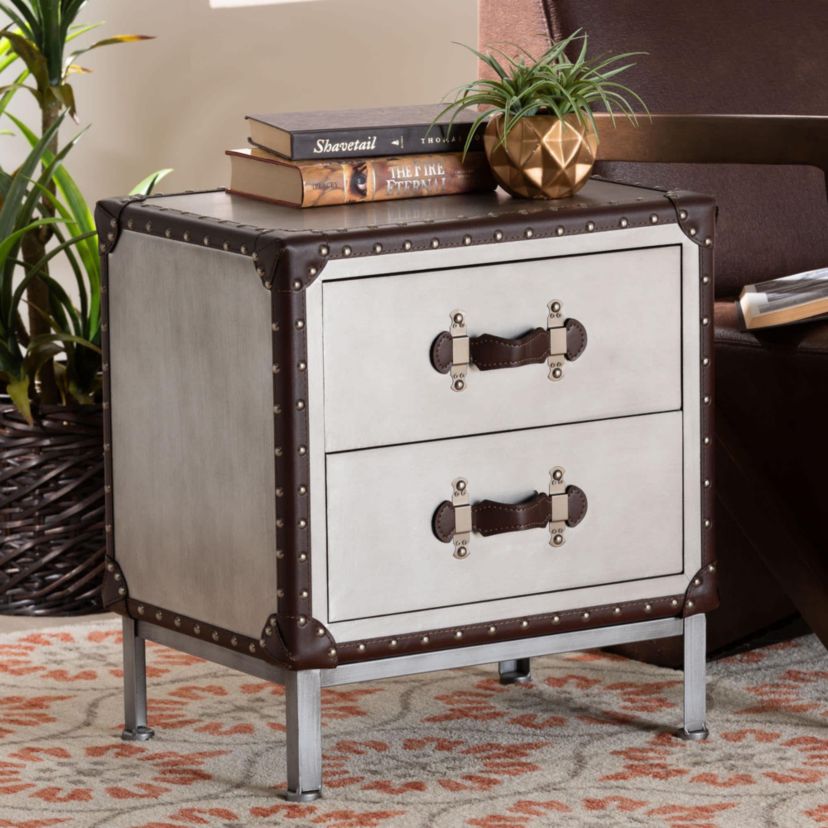Jacey Silver Metal 2-Drawer End Table