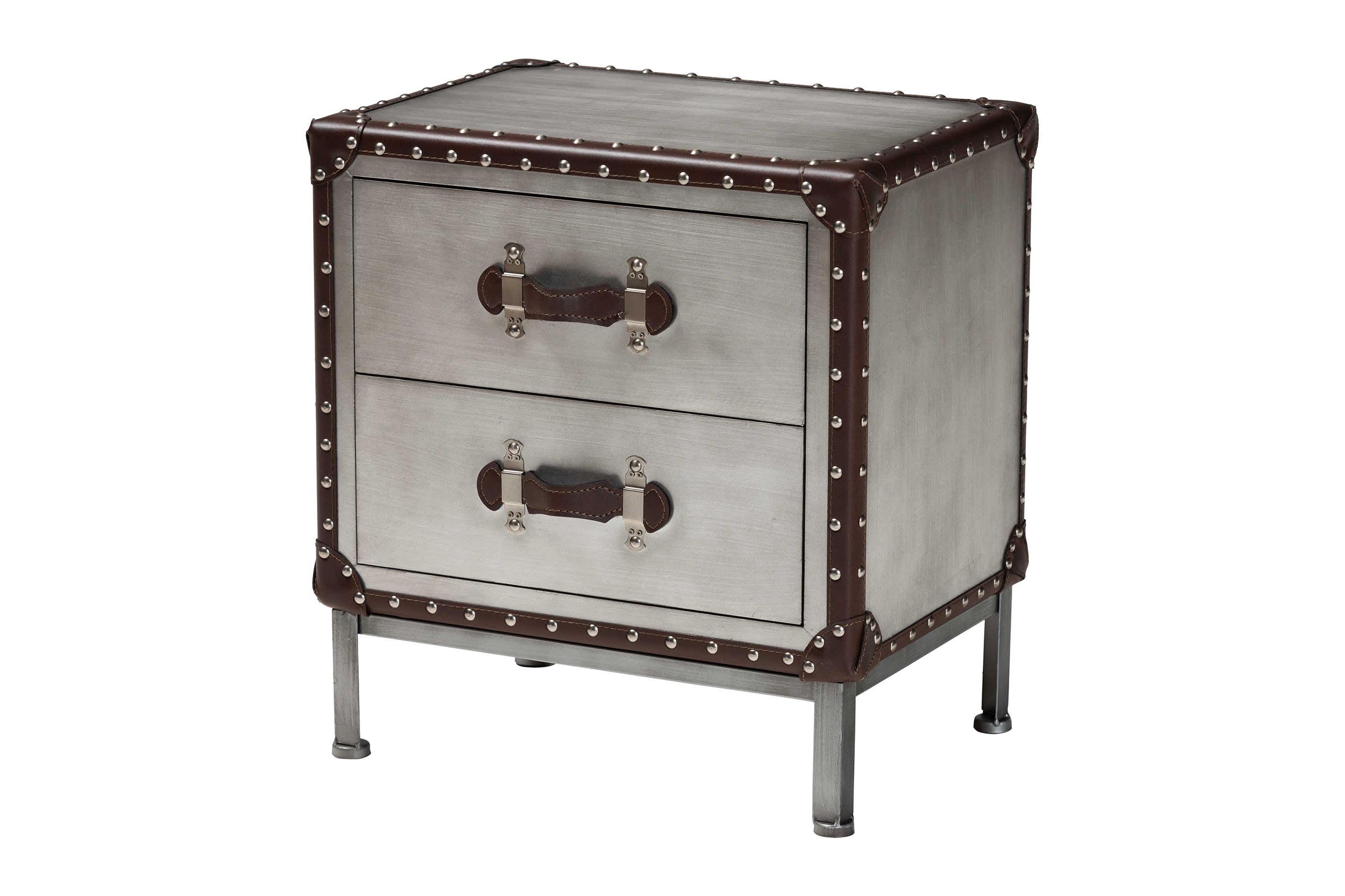 Jacey Silver Metal 2-Drawer End Table