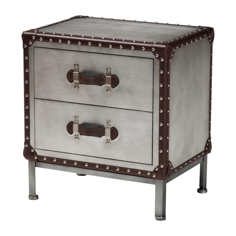 Jacey Silver Metal 2-Drawer End Table