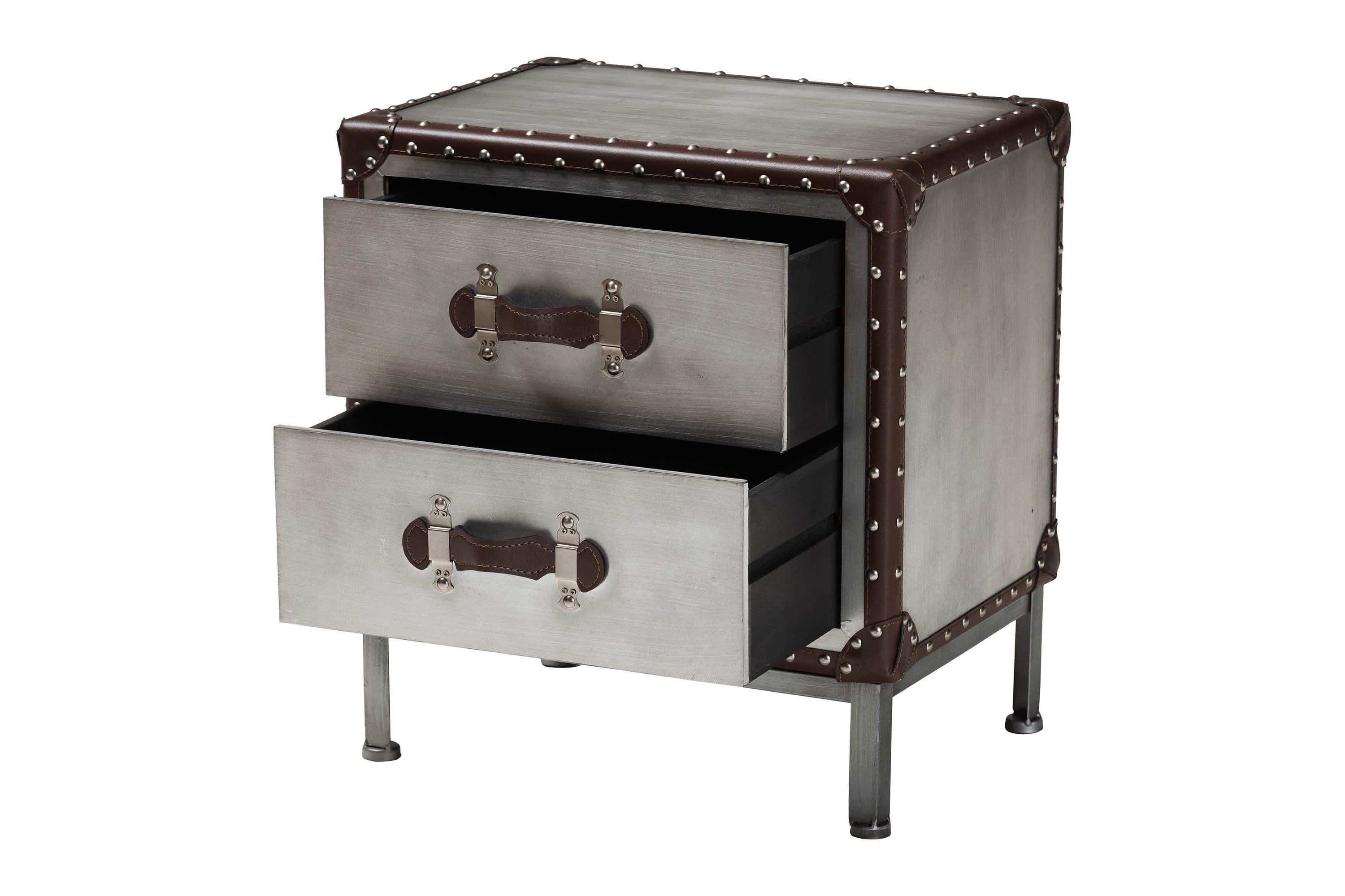 Jacey Silver Metal 2-Drawer End Table
