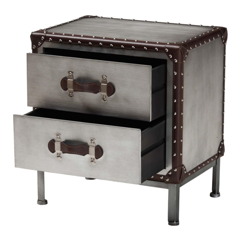 Jacey Silver Metal 2-Drawer End Table