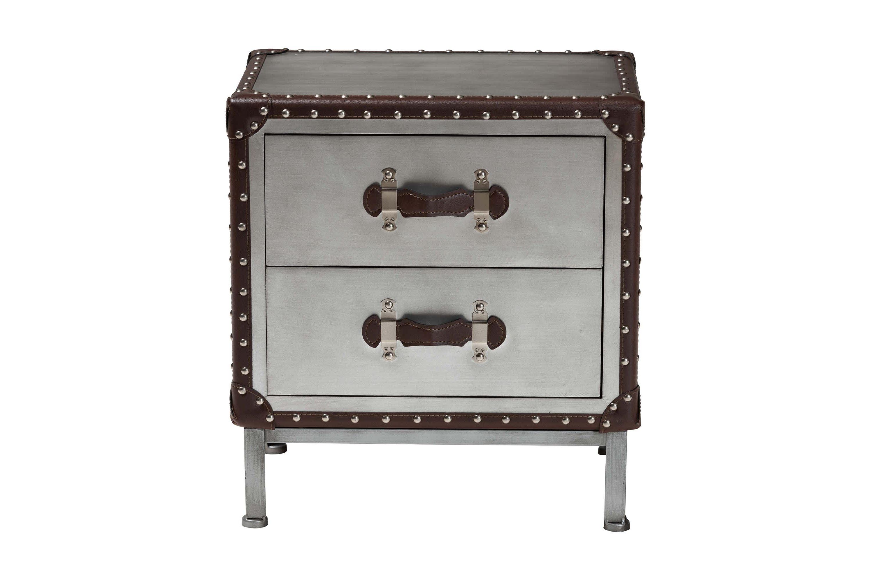 Jacey Silver Metal 2-Drawer End Table