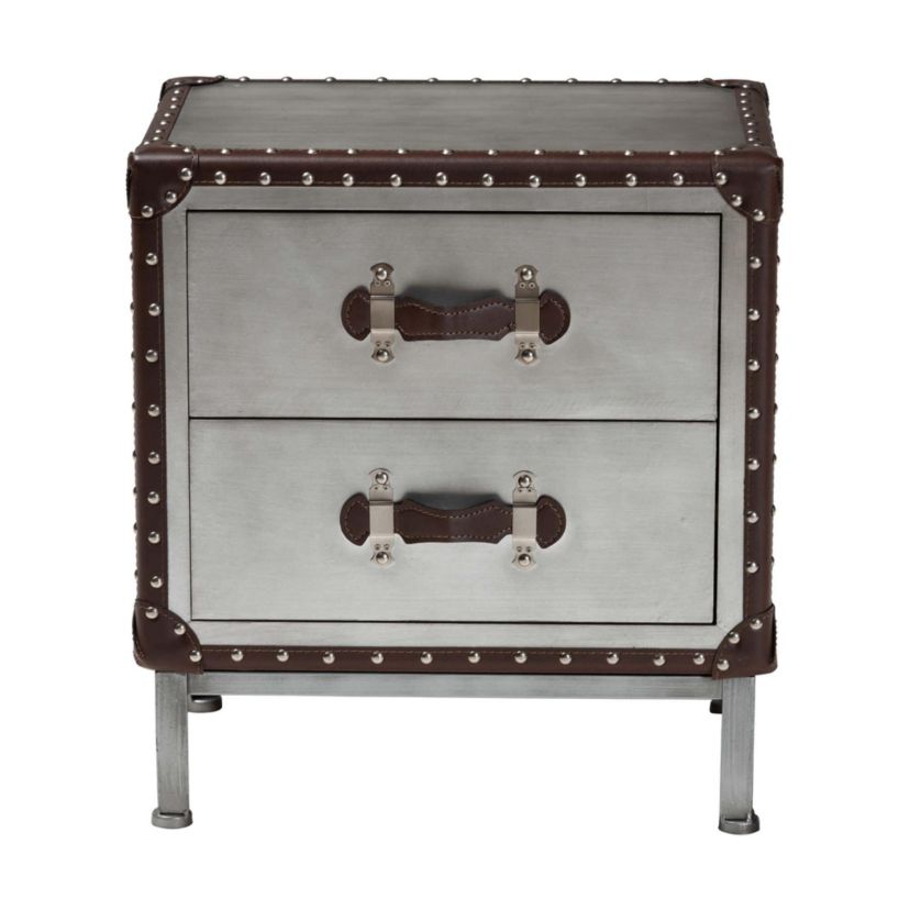 Jacey Silver Metal 2-Drawer End Table