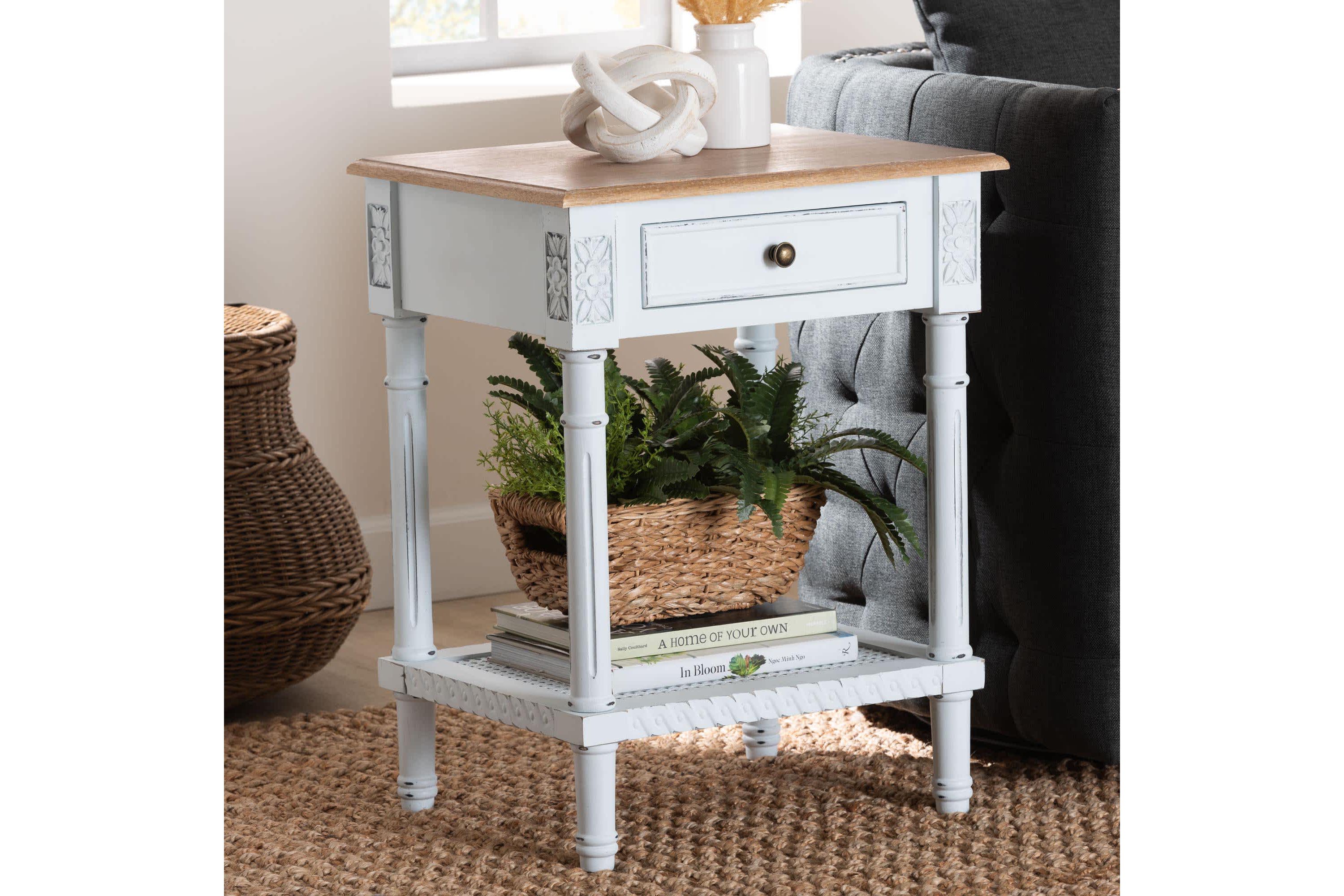 Legrand White and Natural Brown 1-Drawer End Table