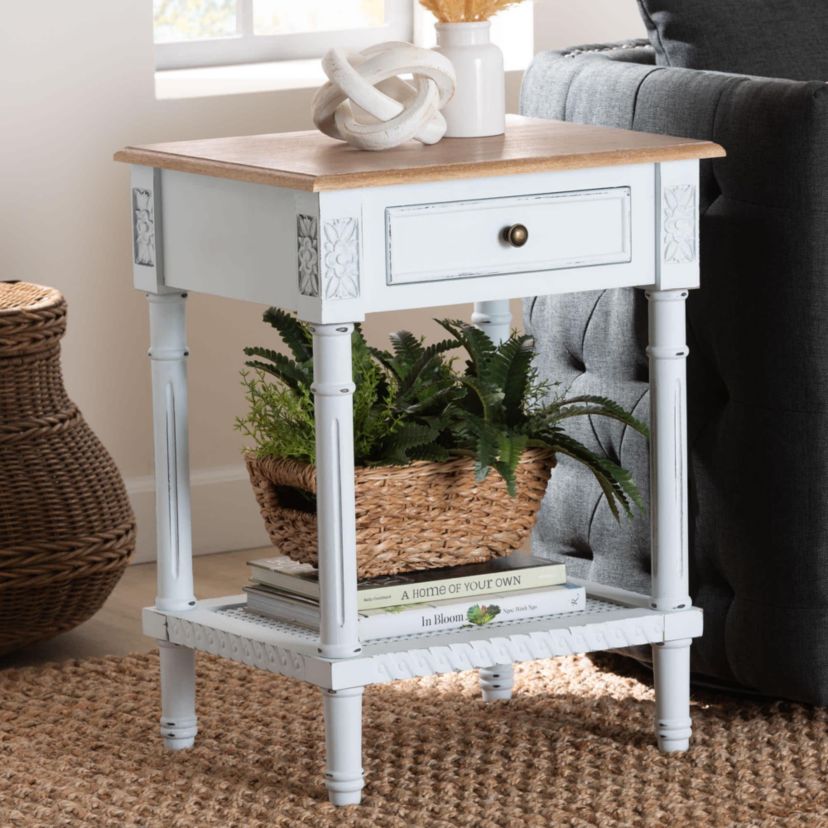 Legrand White and Natural Brown 1-Drawer End Table