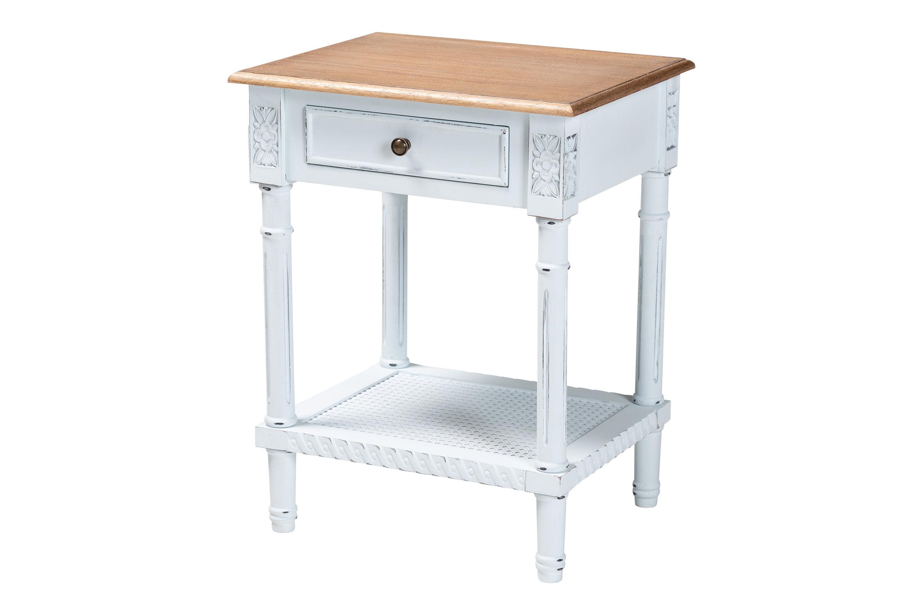 Legrand White and Natural Brown 1-Drawer End Table
