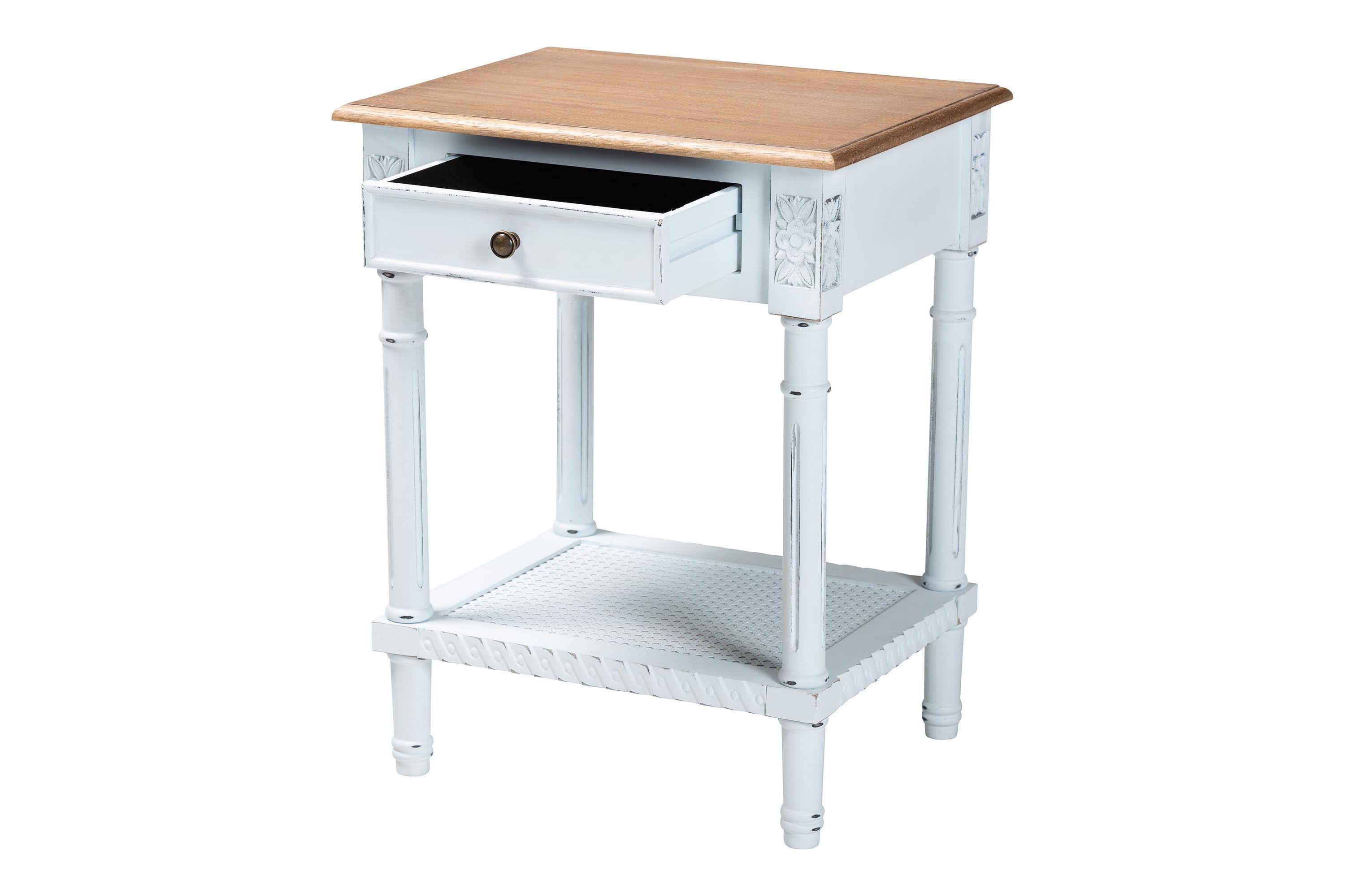 Legrand White and Natural Brown 1-Drawer End Table