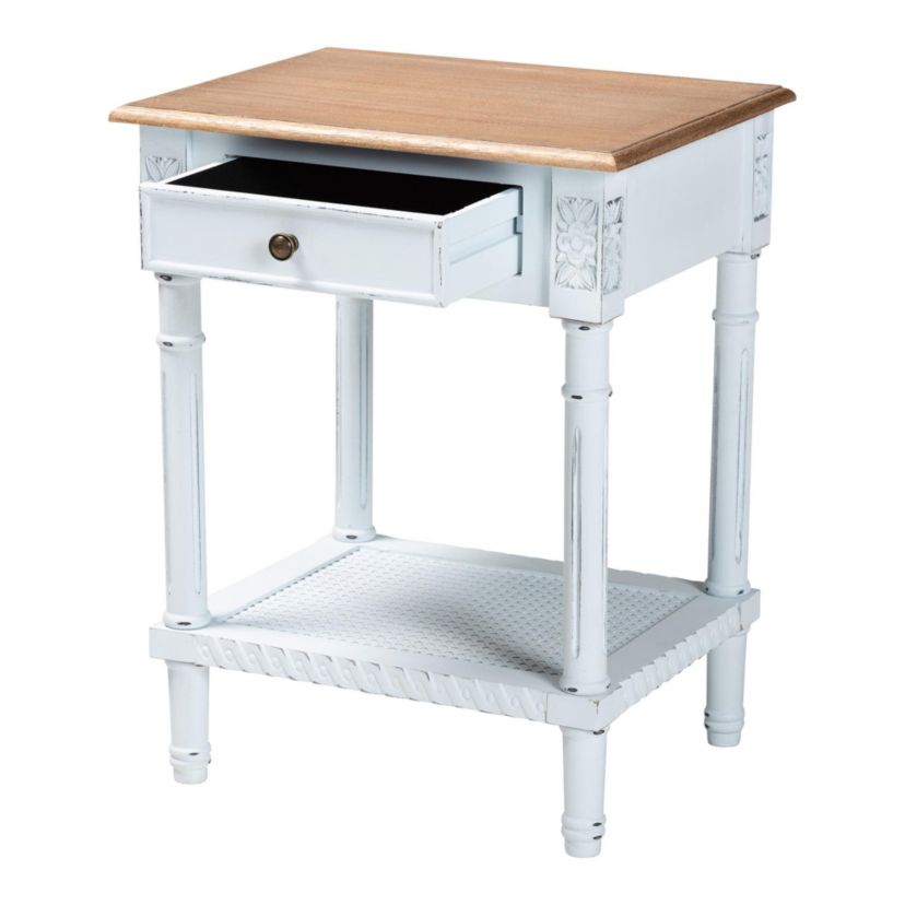 Legrand White and Natural Brown 1-Drawer End Table