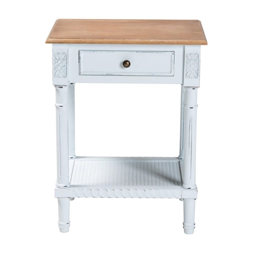 Legrand White and Natural Brown 1-Drawer End Table