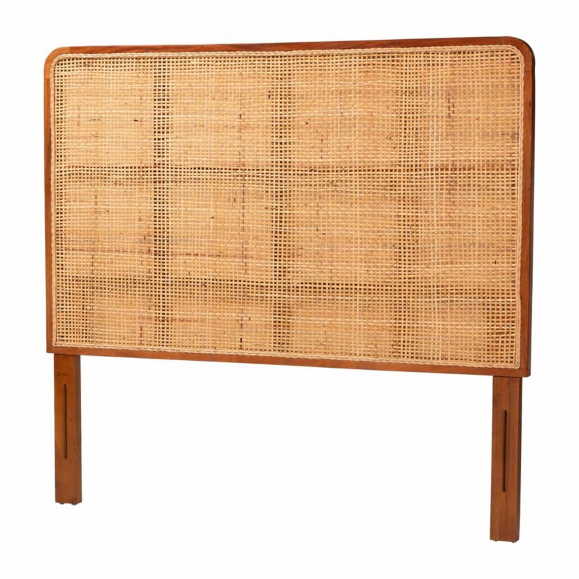 Caspia Natural Rattan and Mahogany Wood Queen Headboard