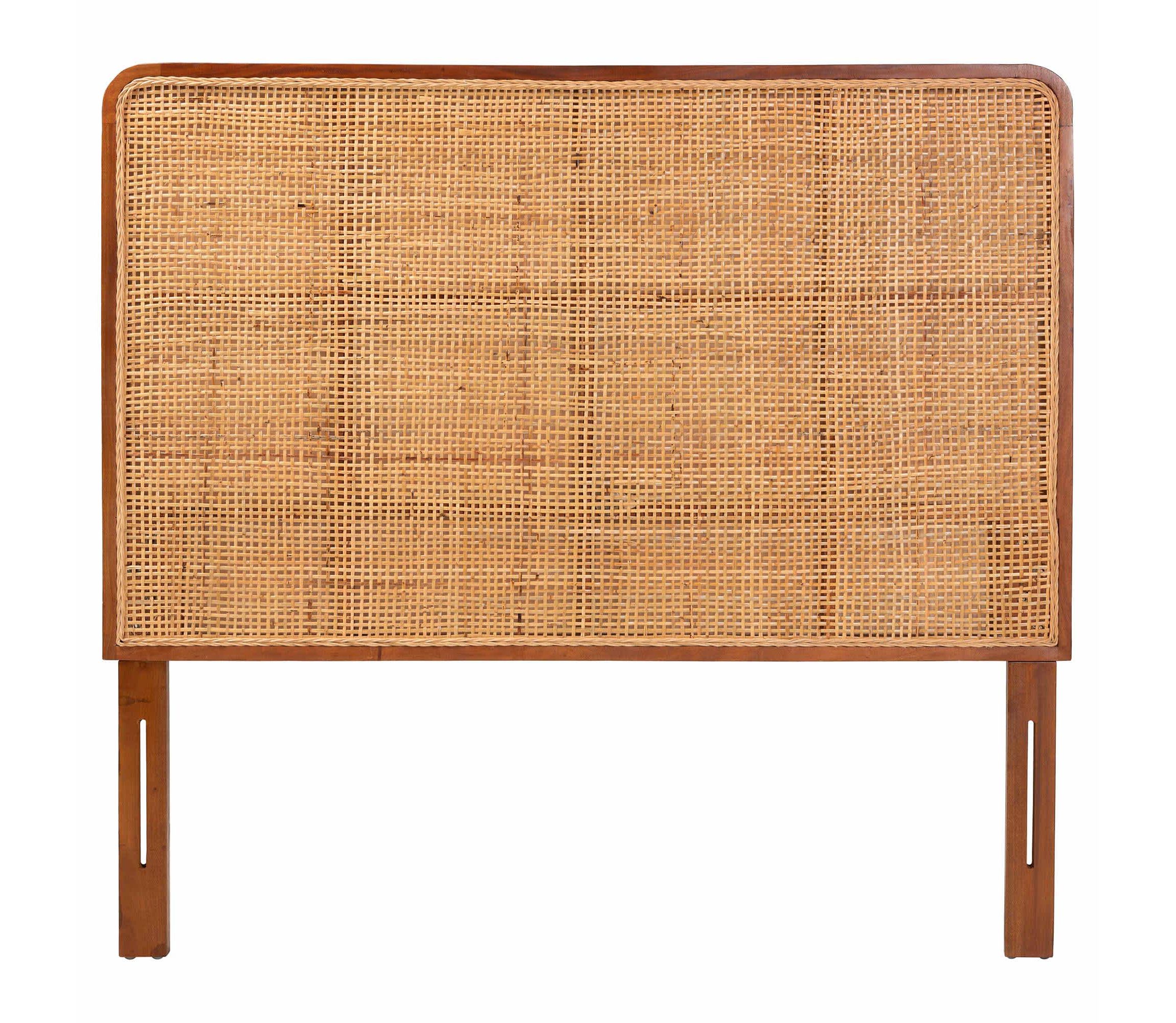 Caspia Natural Rattan and Mahogany Wood Queen Headboard