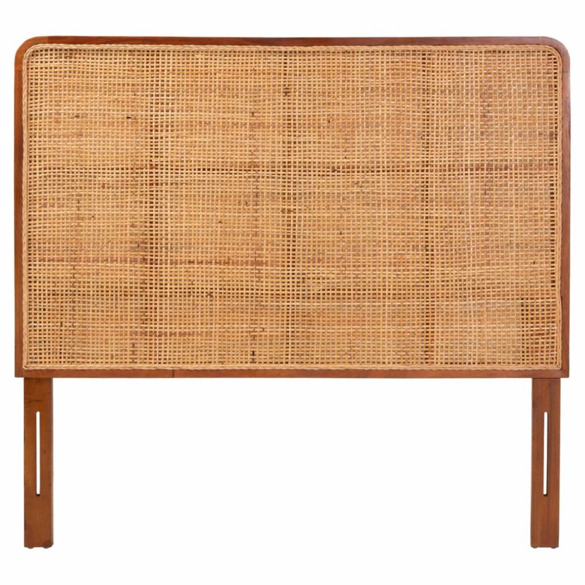 Caspia Natural Rattan and Mahogany Wood Queen Headboard