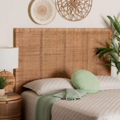 bali & pari Lesia Natural Rattan and Mahogany Wood Queen Headboard