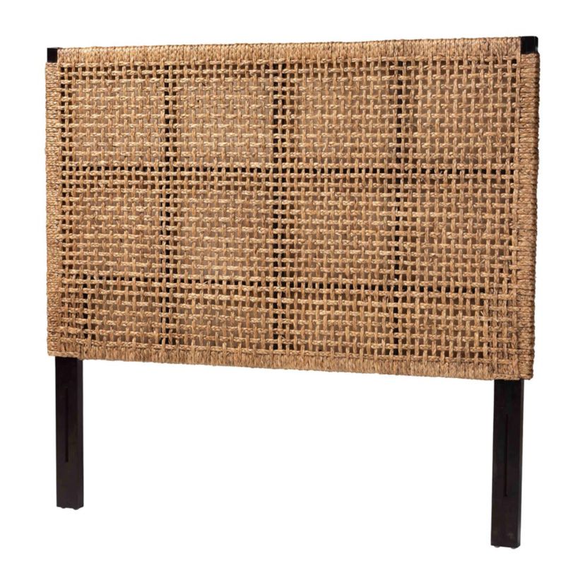 Alise Seagrass and Dark Brown Mahogany Wood Queen Headboard