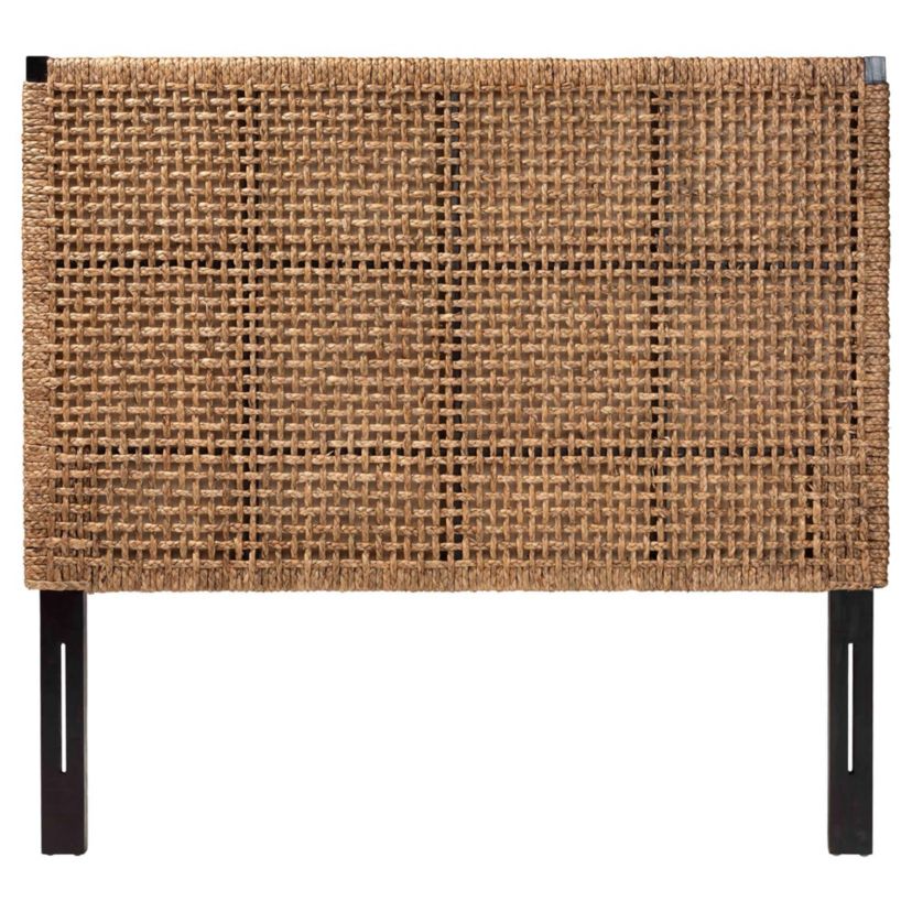 Alise Seagrass and Dark Brown Mahogany Wood Queen Headboard