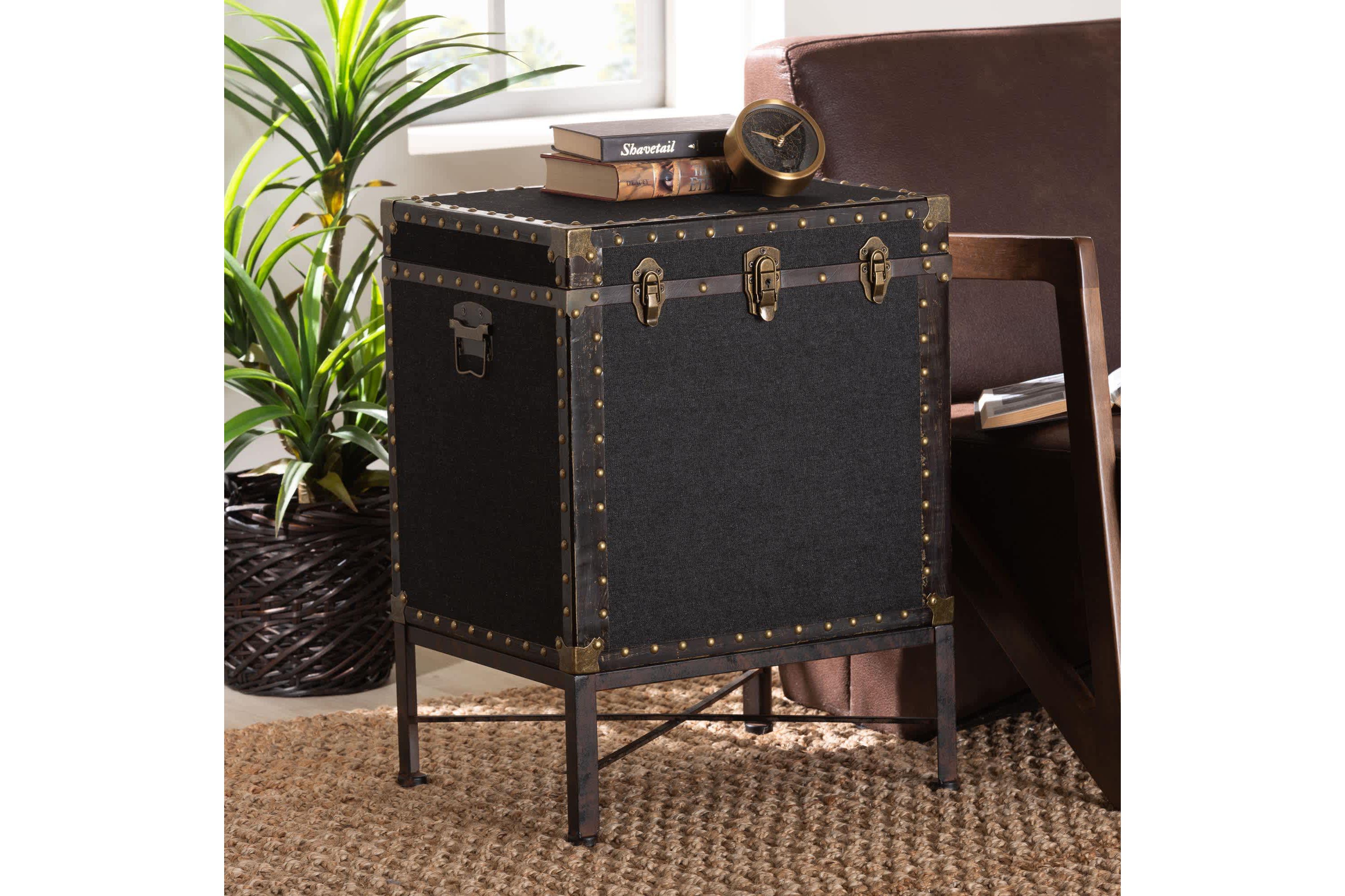 Laura Black Canvas Lift-Top Trunk End Table