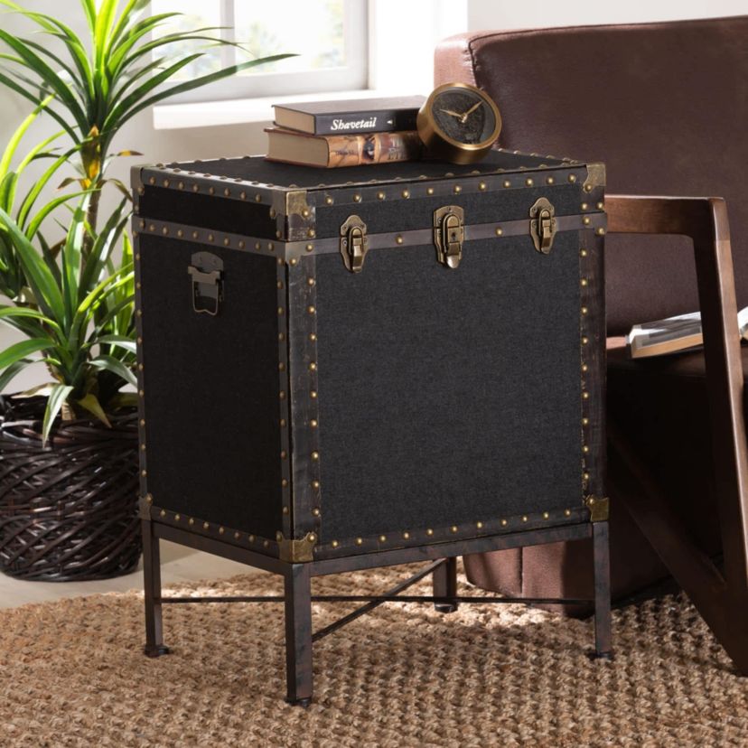 Laura Black Canvas Lift-Top Trunk End Table