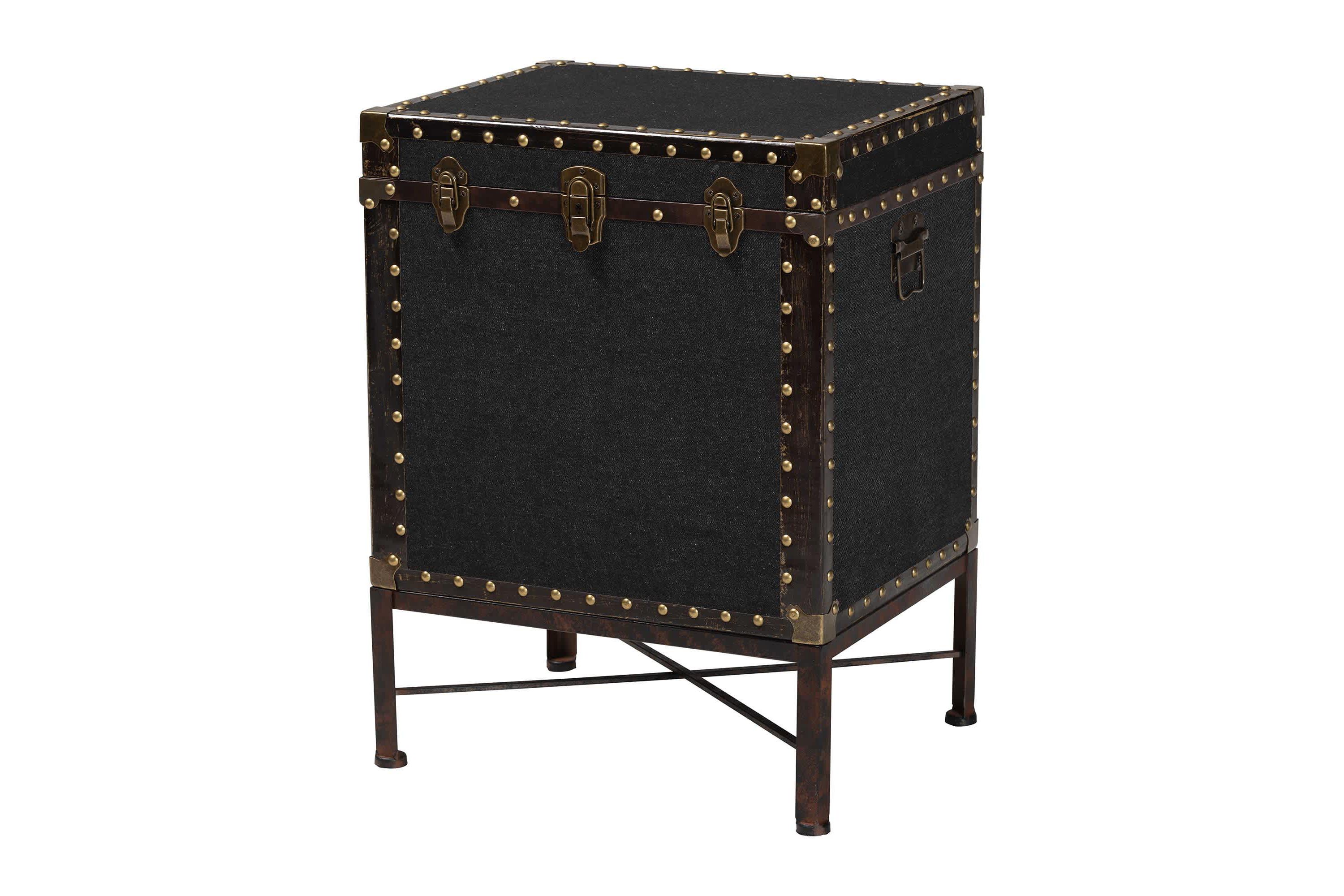 Laura Black Canvas Lift-Top Trunk End Table