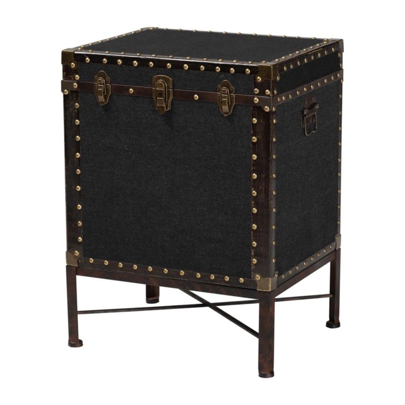 Laura Black Canvas Lift-Top Trunk End Table