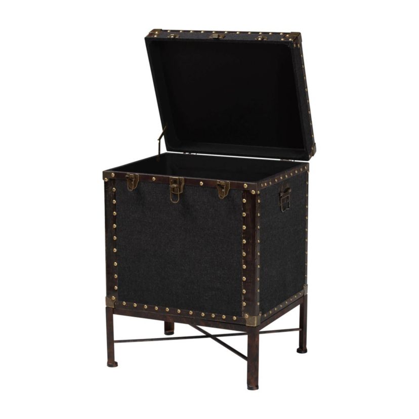 Laura Black Canvas Lift-Top Trunk End Table