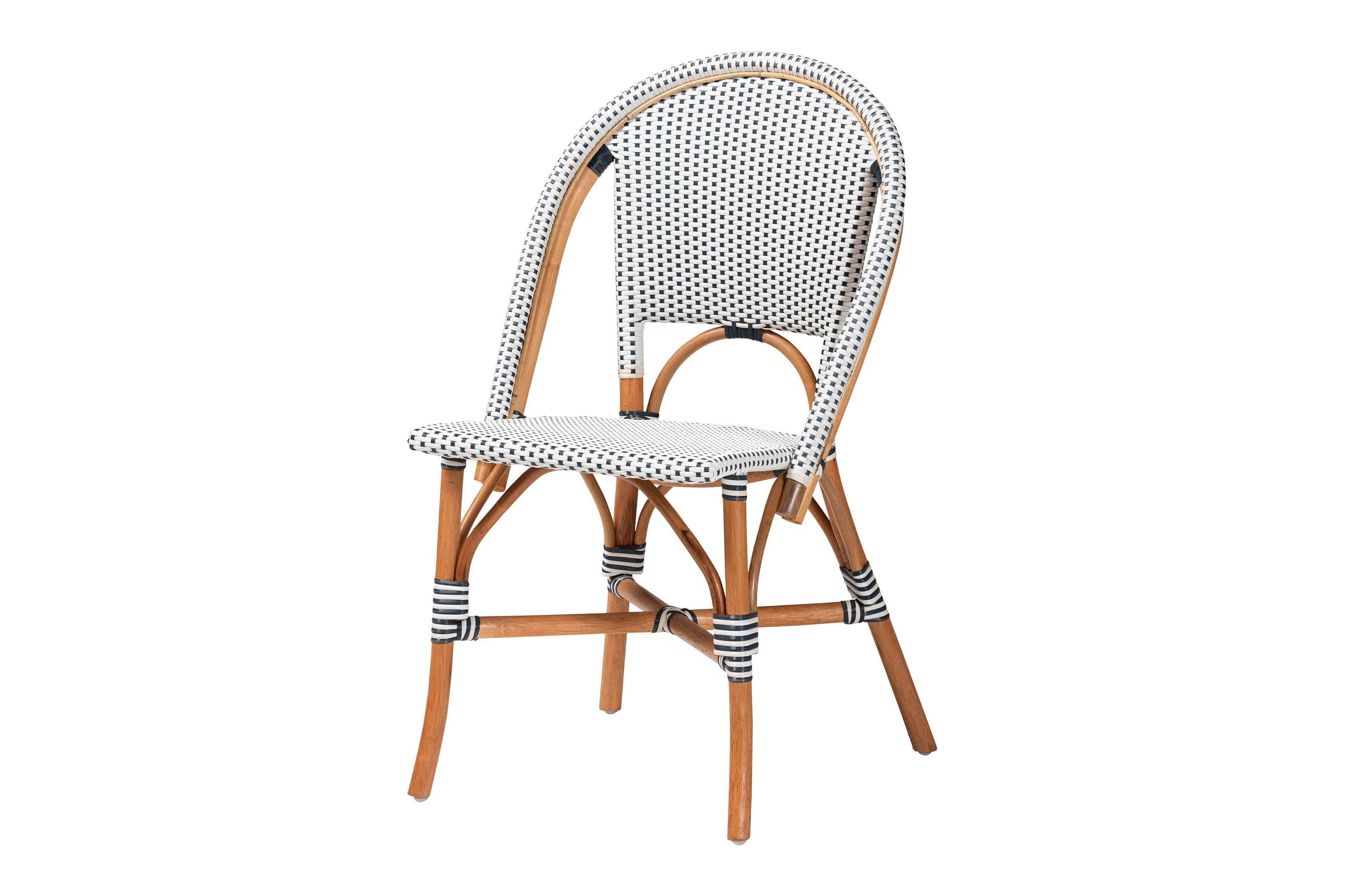 Genica Navy and White Weaving and Natural Rattan Bistro Chair