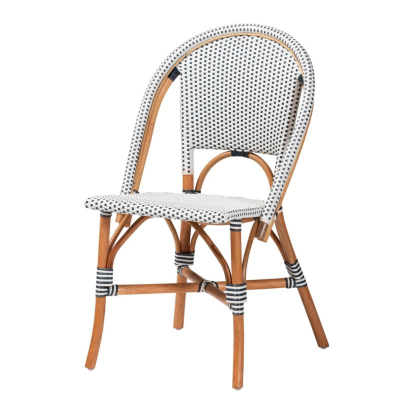 Genica Navy and White Weaving and Natural Rattan Bistro Chair