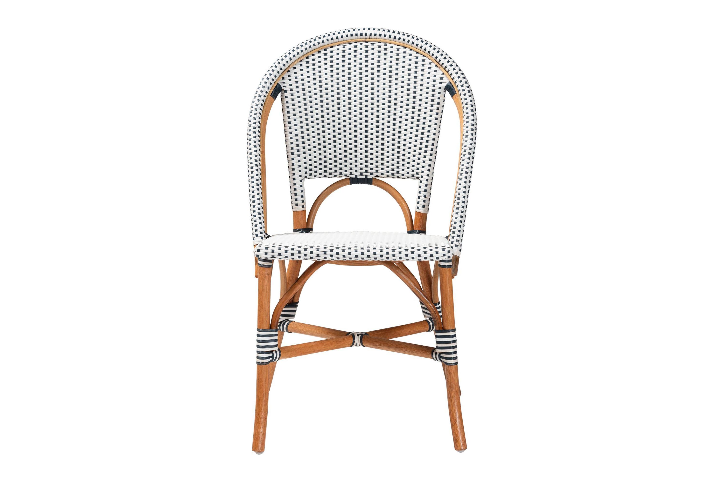 Genica Navy and White Weaving and Natural Rattan Bistro Chair