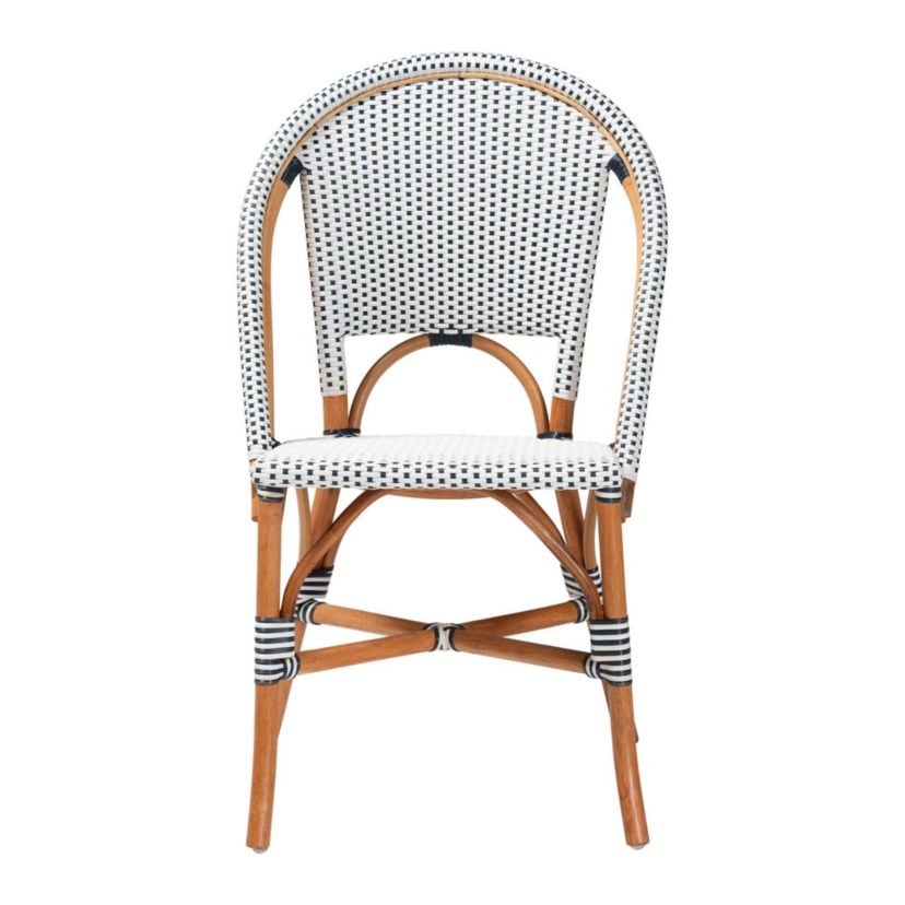 Genica Navy and White Weaving and Natural Rattan Bistro Chair