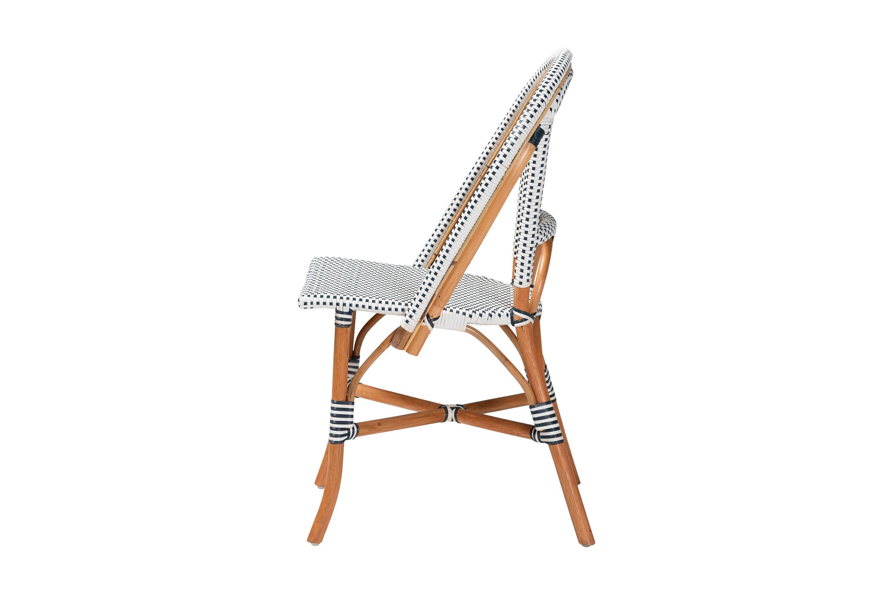 Genica Navy and White Weaving and Natural Rattan Bistro Chair