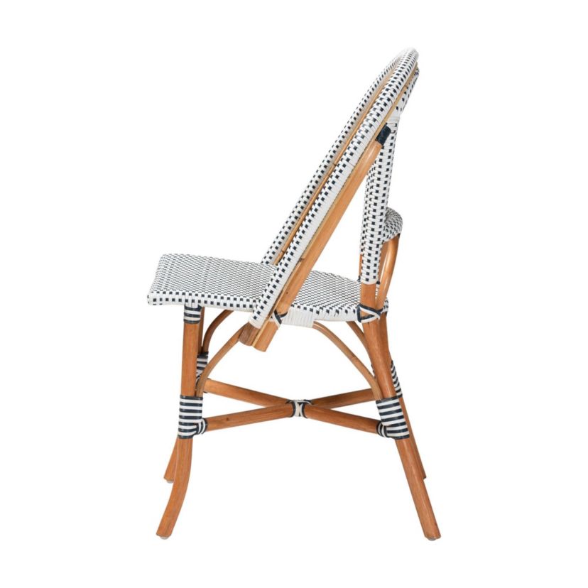 Genica Navy and White Weaving and Natural Rattan Bistro Chair