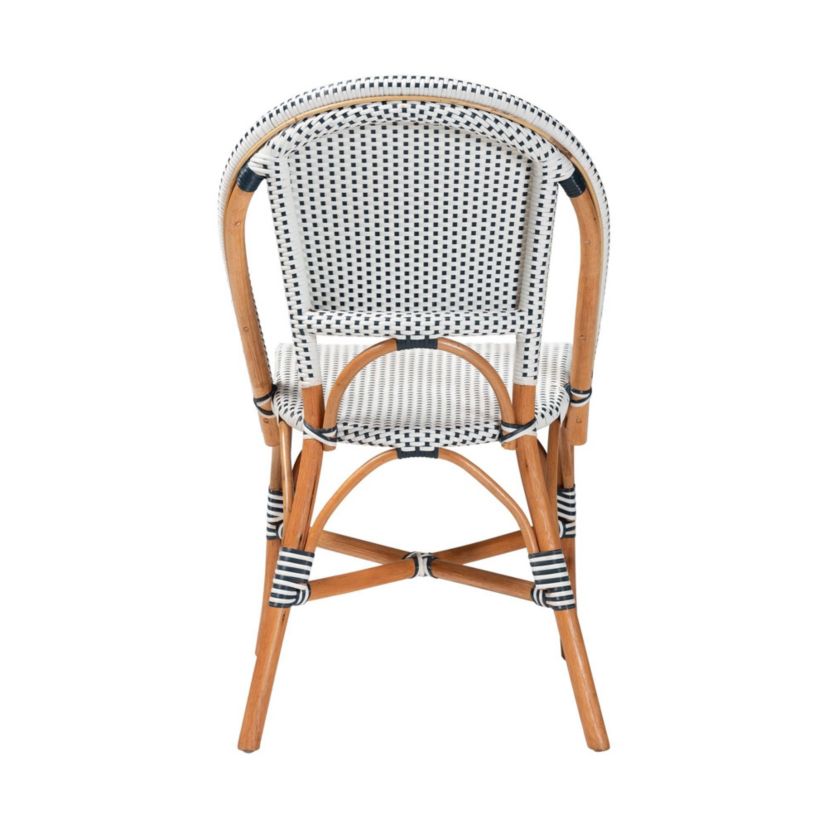 Genica Navy and White Weaving and Natural Rattan Bistro Chair