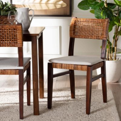 bali & pari Dameka Light Honey Rattan and Dark Brown Wood Dining Chair