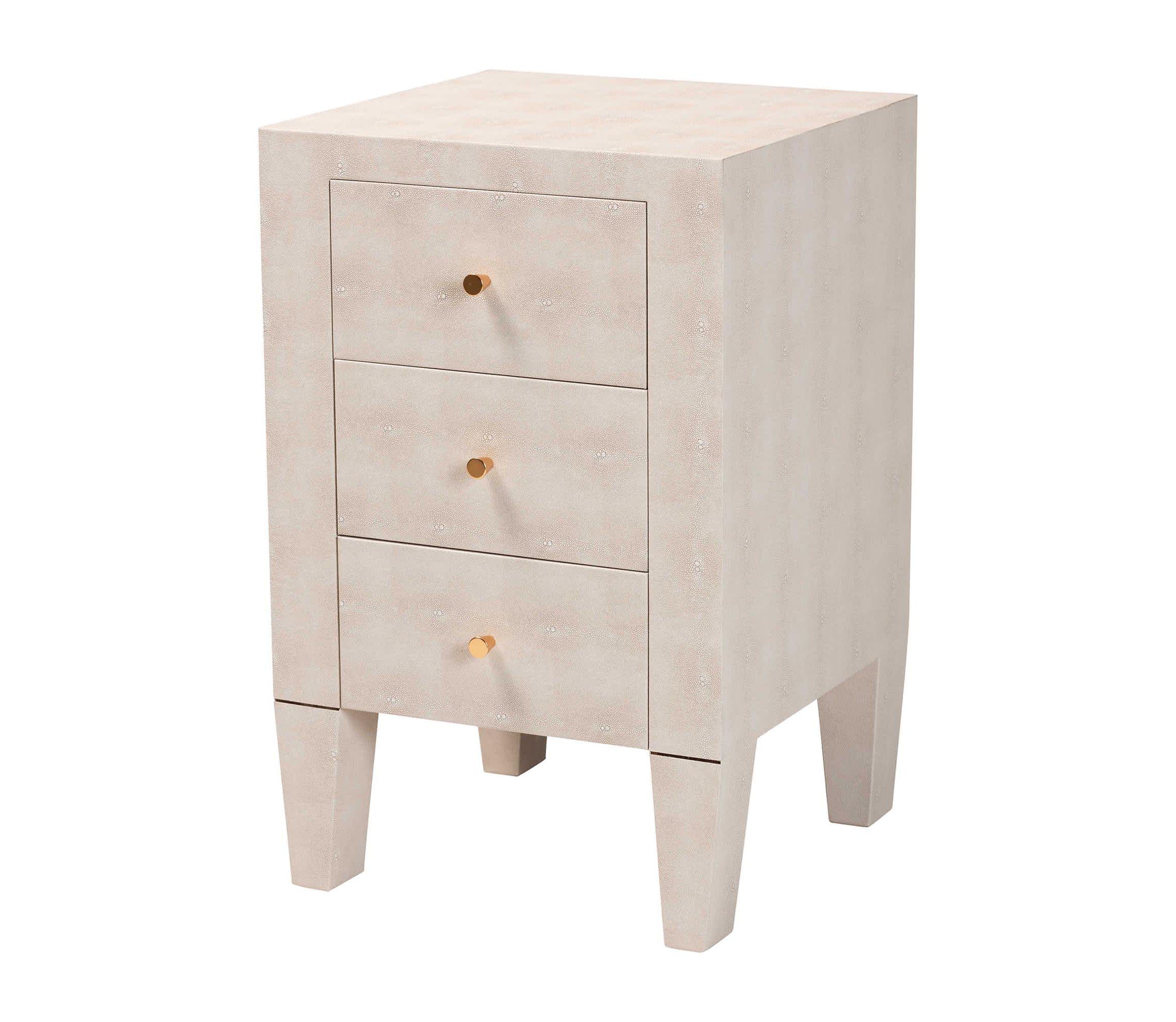 Leyna Beige Faux Shagreen 3-Drawer End Table