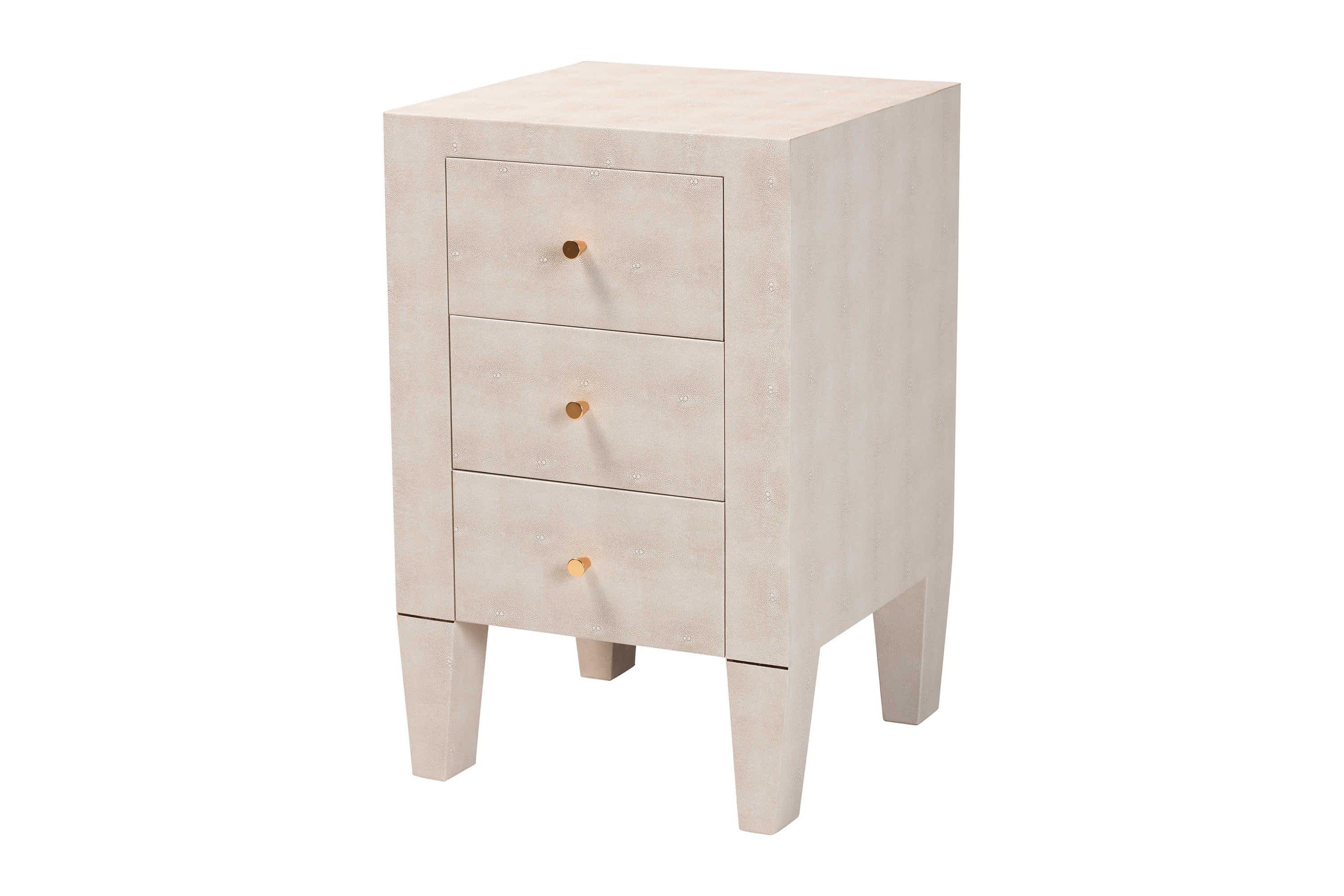 Leyna Beige Faux Shagreen 3-Drawer End Table