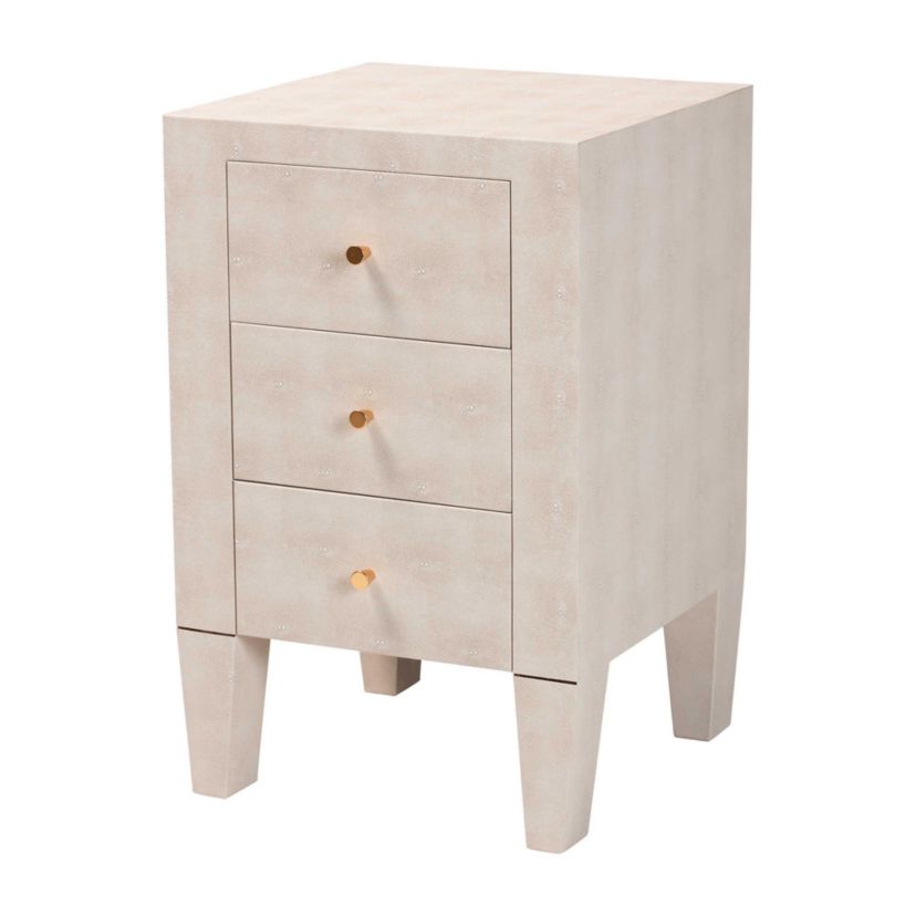 Leyna Beige Faux Shagreen 3-Drawer End Table