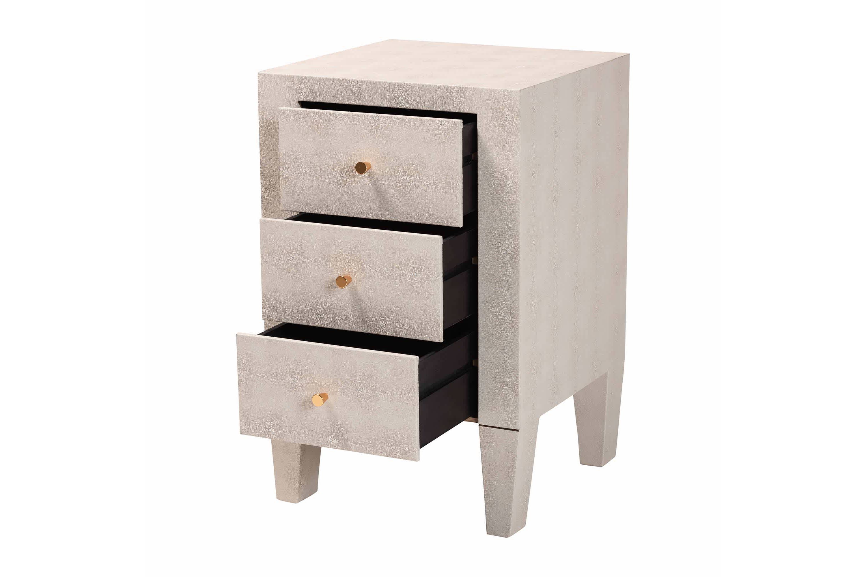 Leyna Beige Faux Shagreen 3-Drawer End Table
