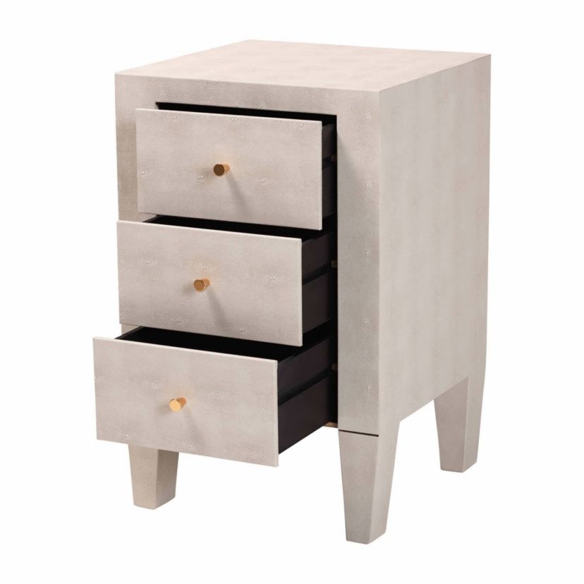 Leyna Beige Faux Shagreen 3-Drawer End Table