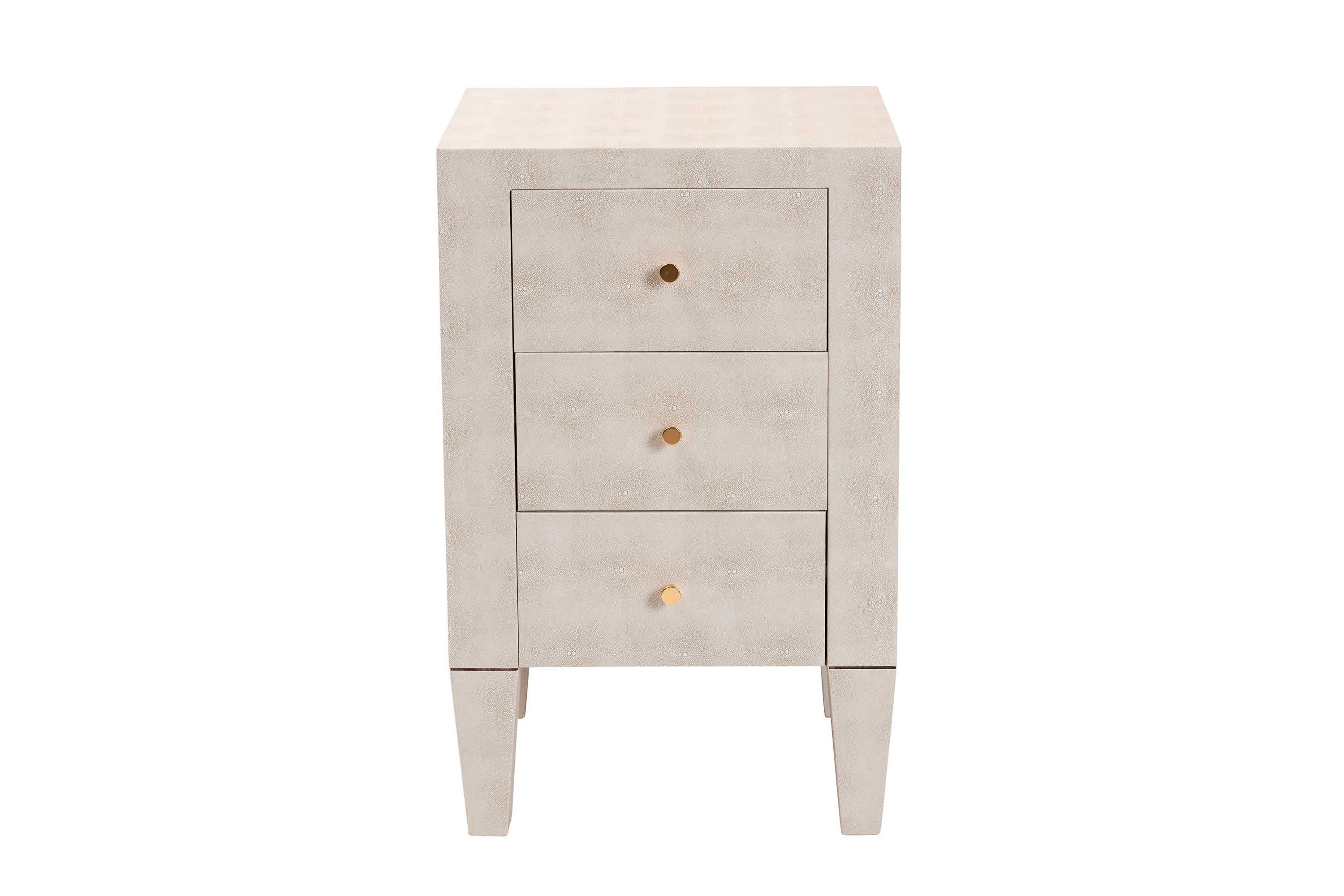 Leyna Beige Faux Shagreen 3-Drawer End Table