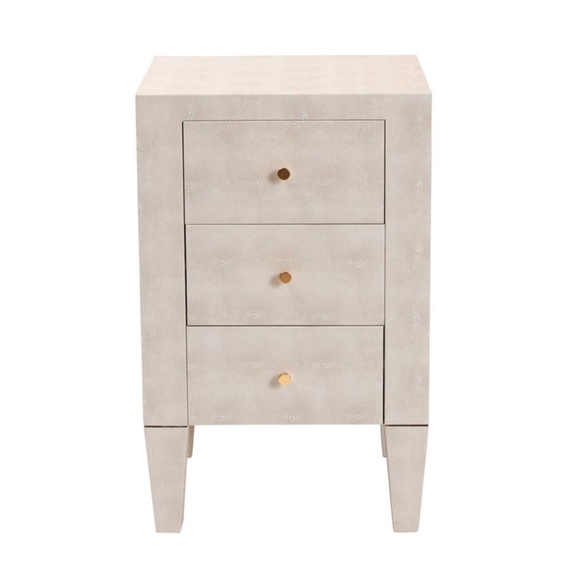 Leyna Beige Faux Shagreen 3-Drawer End Table